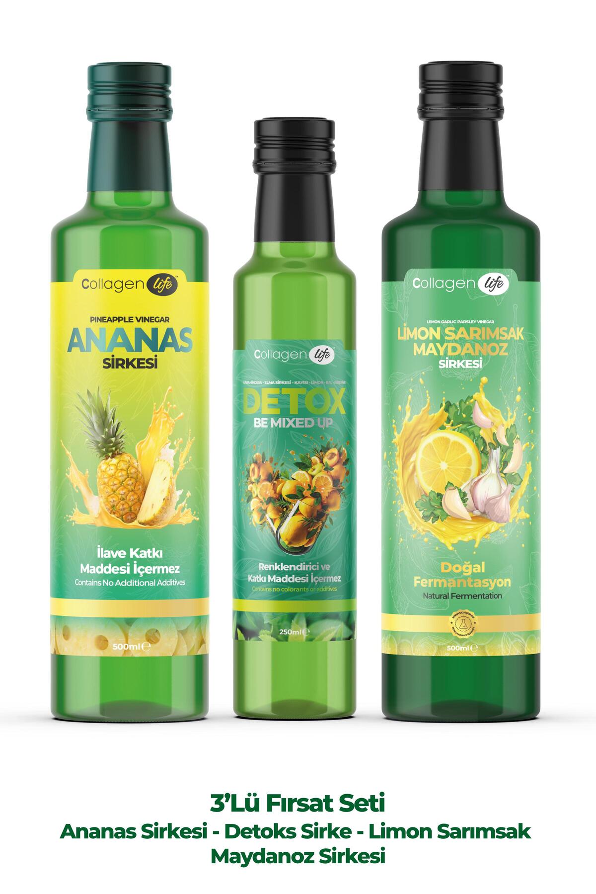 Collagen Life Doğal Fermantasyon ve Form Sirke Seti: Be Mixed Up (250 Ml), Ananas (500 Ml) & Limon Sarımsak Maydanoz (500 Ml)